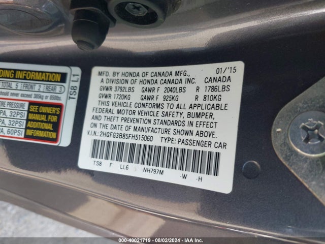 Honda CIVIC EX 2015 2HGFG3B85FH515060 Image 9