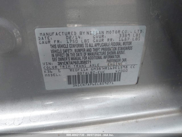 Nissan Versa 1.6 Sv 2014 3N1CN7AP6EL859271 Image 9