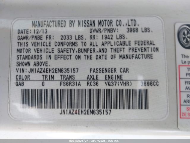 JN1AZ4EH2EM635157 Nissan 370Z