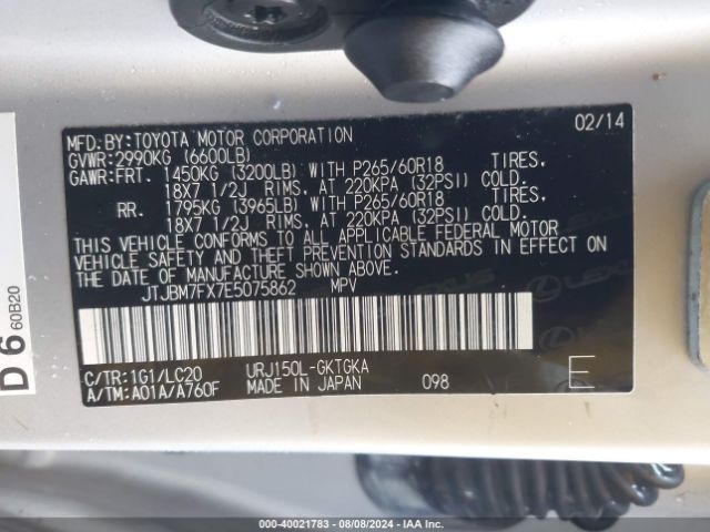 JTJBM7FX7E5075862 Lexus 460