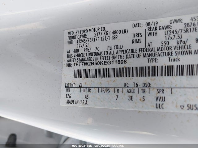 Ford F-250 Xl 2019 1FT7W2B60KEG11808 Image 9