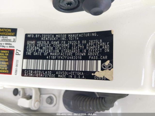 4T1BF1FK7FU482016 Toyota CAMRY XLE