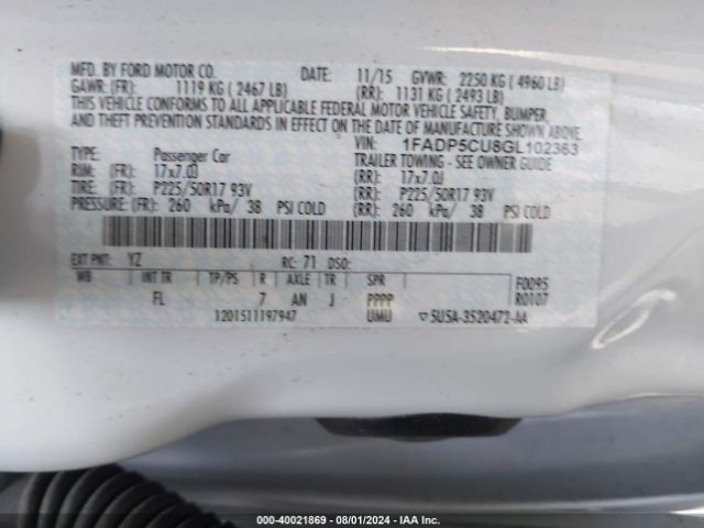 1FADP5CU8GL102363 Ford C-max Energi Sel