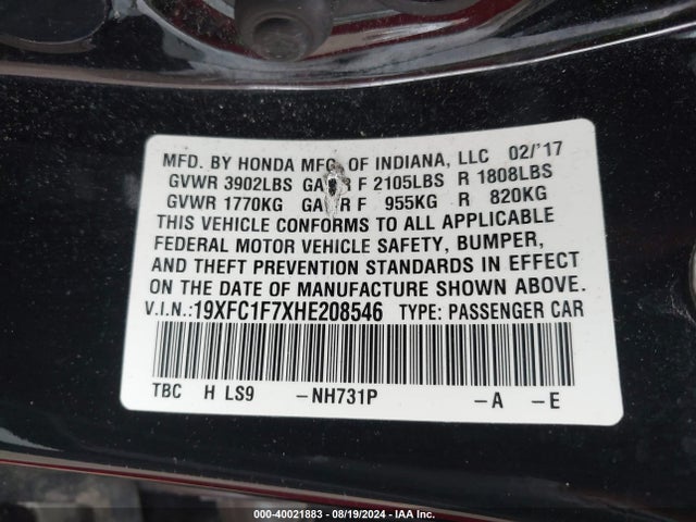 Honda Civic Ex-l 2017 19XFC1F7XHE208546 Image 9