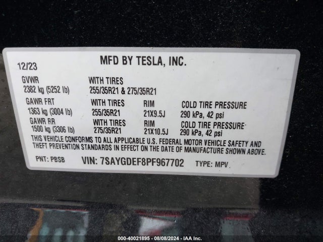 2023 TESLA MODEL Y 7SAYGDEF8PF967702 Photo 8