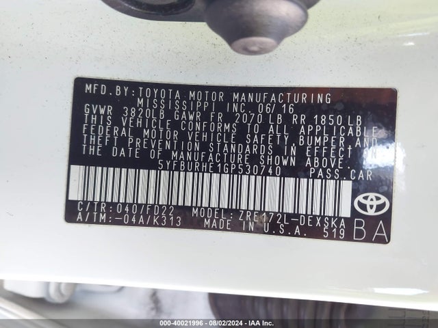 Toyota Corolla S Plus 2016 5YFBURHE1GP530740 Image 9