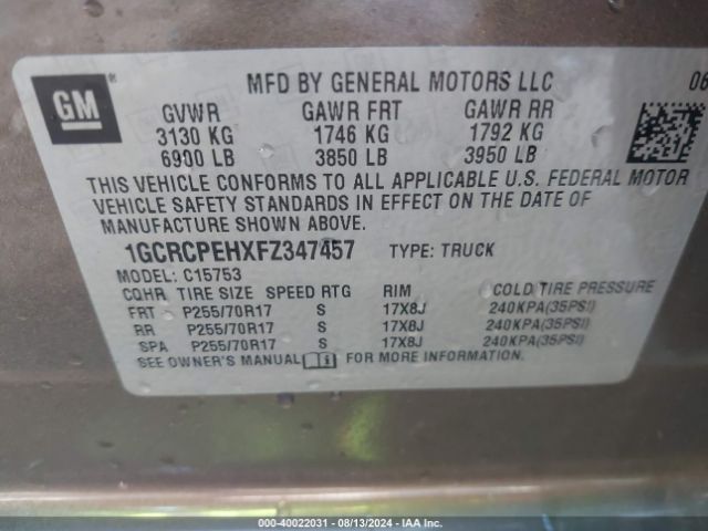 1GCRCPEHXFZ347457 Chevrolet Silverado 1500 Wt