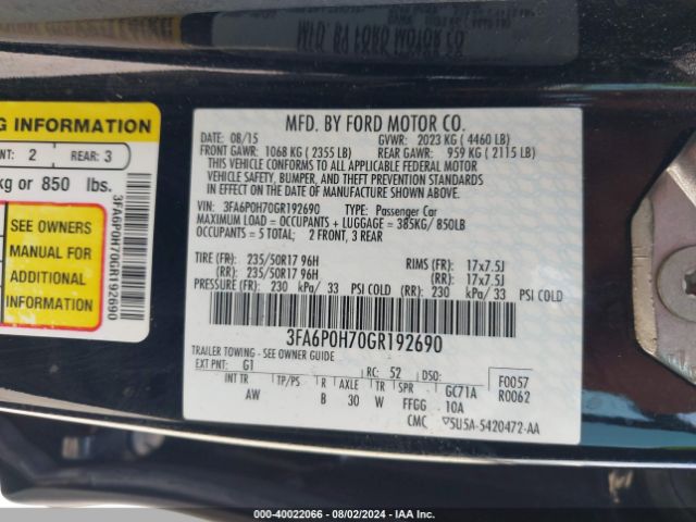3FA6P0H70GR192690 Ford FUSION SE
