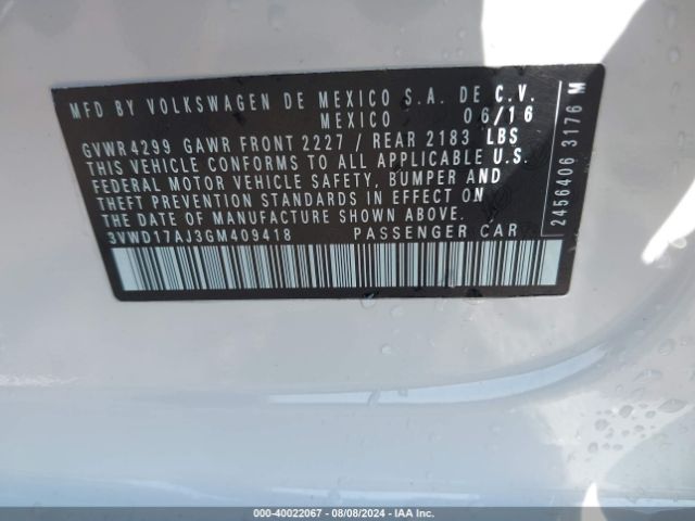 3VWD17AJ3GM409418 Volkswagen Jetta 1.8t Sport