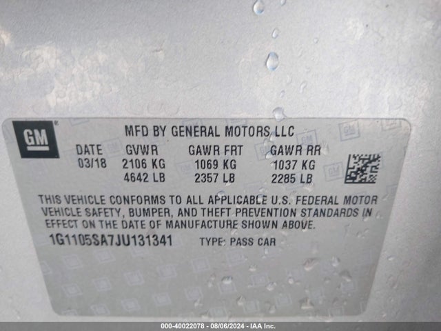 Chevrolet IMPALA 1LT 2018 1G1105SA7JU131341 Image 9