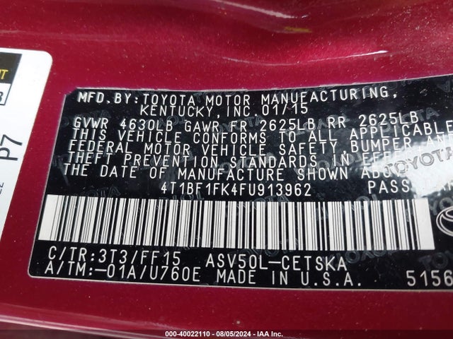 Toyota CAMRY SE 2015 4T1BF1FK4FU913962 Image 9