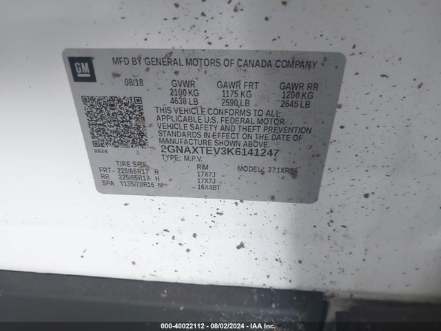 2019 CHEVROLET EQUINOX 2GNAXTEV3K6141247 Photo 8