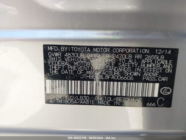 Lexus GS 350 2015 JTHBE1BL8FA006606 Image 9