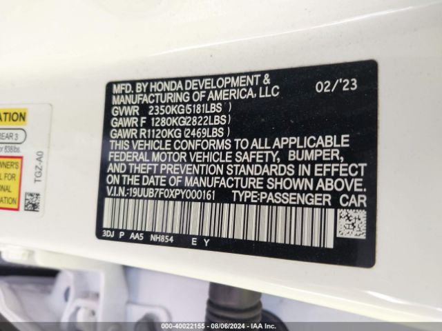 19UUB7F0XPY000161 Acura Tlx Type S/type S Pmc Edition