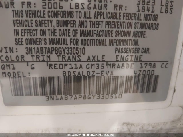 Nissan SENTRA SV 2016 3N1AB7AP8GY330510 Image 9