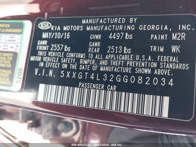 KIA Optima Lx 2016 5XXGT4L32GG082034 Image 9