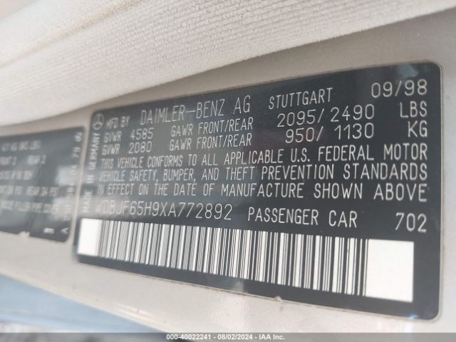 1999 MERCEDES-BENZ E 320 WDBJF65H9XA772892 Photo 8