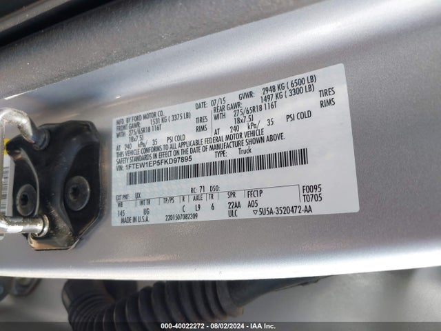 Ford F-150 Xlt 2015 1FTEW1EP5FKD97895 Image 9