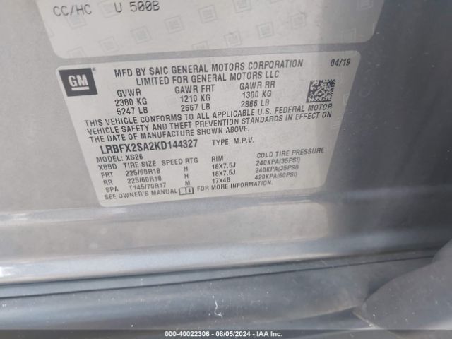 LRBFX2SA2KD144327 Buick Envision Awd Essence