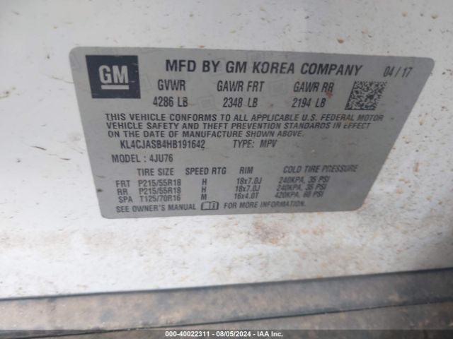 KL4CJASB4HB191642 Buick Encore Preferred