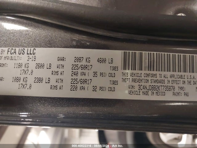3C4NJDBB2KT735870 Jeep Compass Latitude 4x4