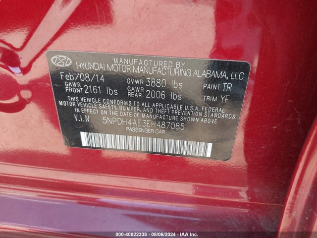 Hyundai ELANTRA SE 2014 5NPDH4AE3EH487085 Image 9