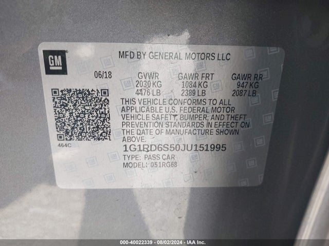Chevrolet Volt Premier 2018 1G1RD6S50JU151995 Image 9