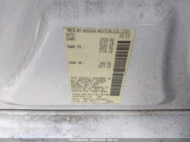 Nissan Altima 2.5 Sl 2014 1N4AL3AP7EN247976 Image 9