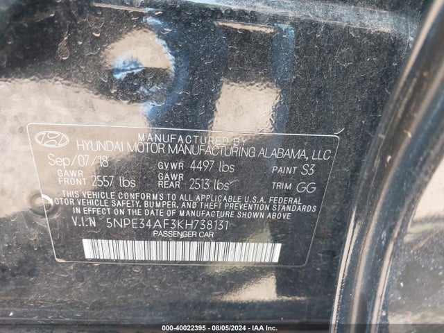 Hyundai Sonata Limited 2019 5NPE34AF3KH738131 Image 9
