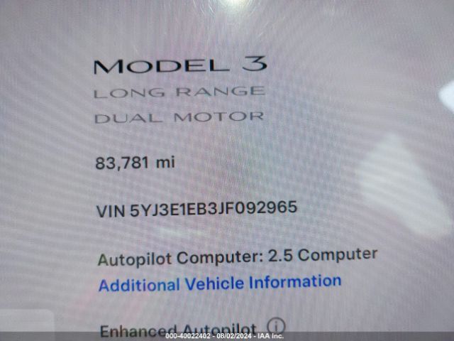 5YJ3E1EB3JF092965 Tesla Model 3 Long Range/performance