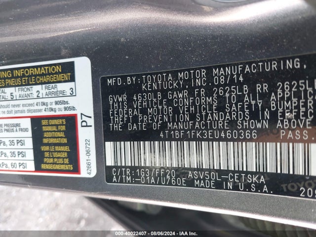 Toyota CAMRY SE 2014 4T1BF1FK3EU460366 Image 9