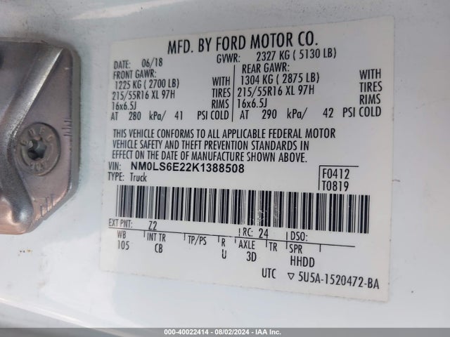 Aukcja sprzedaży 2019 Ford Transit Connect Xl, vin: NM0LS6E22K1388508, numer aukcji: 40022414