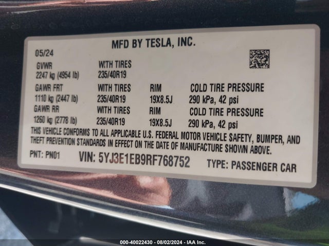 2024 TESLA MODEL 3 5YJ3E1EB9RF768752 Photo 8