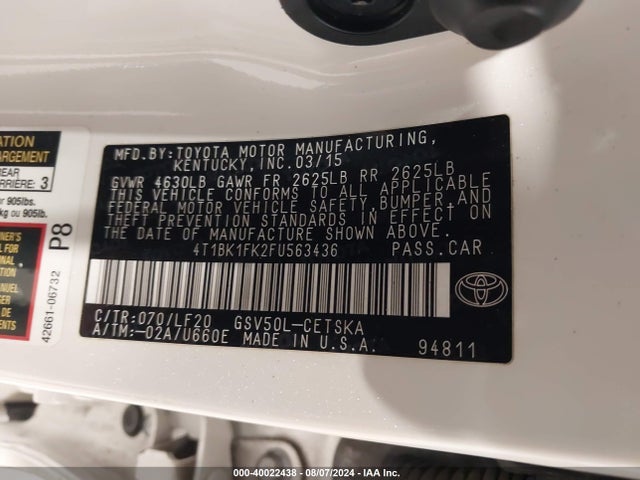 4T1BK1FK2FU563436 Toyota 2gr-fe
