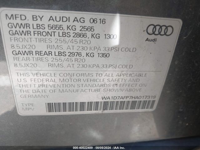 WA1D7AFP7HA017319 Audi Q5 3.0t Premium Plus