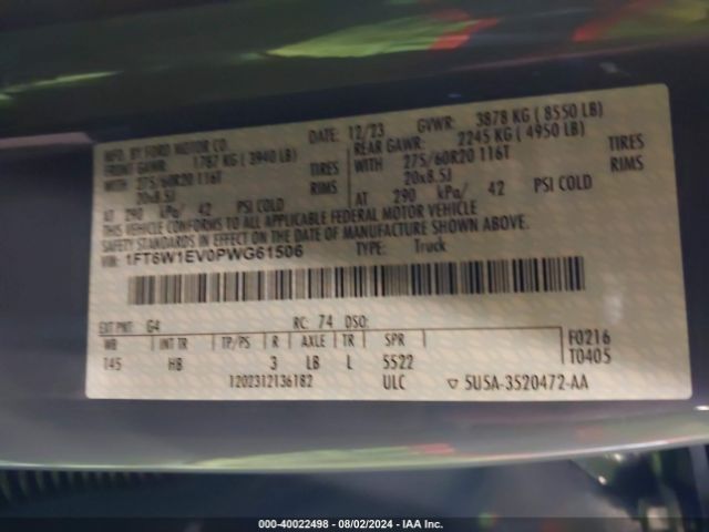 1FT6W1EV0PWG61506 Ford F-150 Lightning Lariat