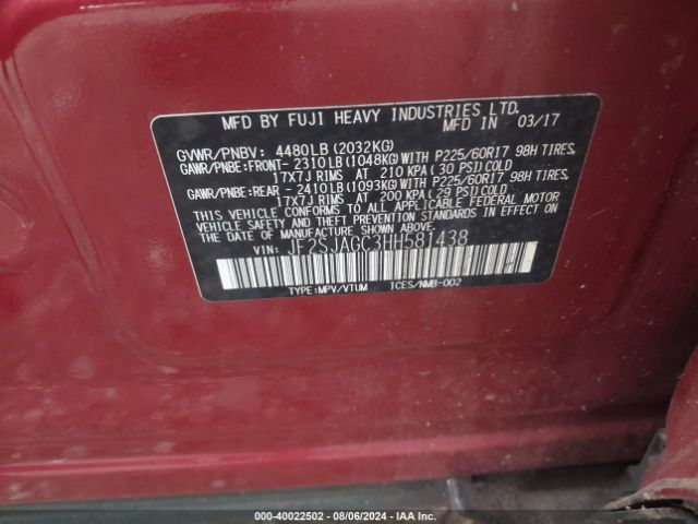 JF2SJAGC3HH581438 Subaru Forester 2.5i Premium