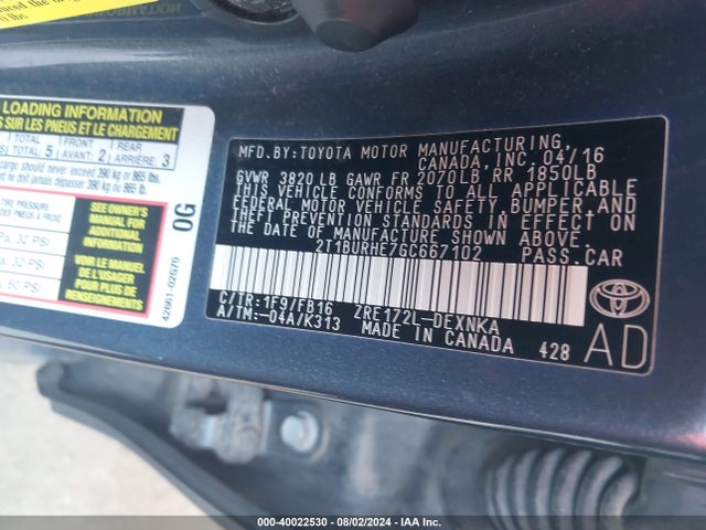 Toyota COROLLA LE 2016 2T1BURHE7GC667102 Image 9