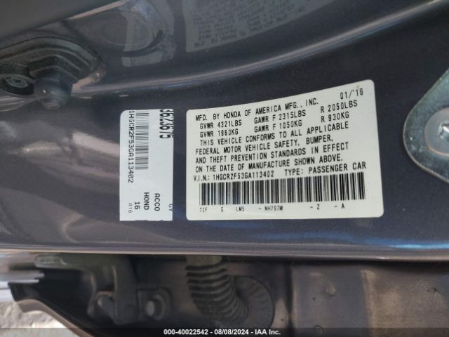 1HGCR2F53GA113402 Honda Accord Sport