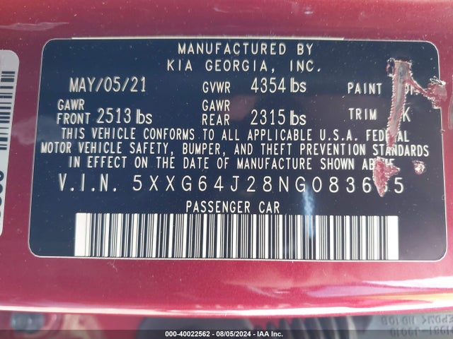 KIA K5 Gt-line 2022 5XXG64J28NG083655 Image 9