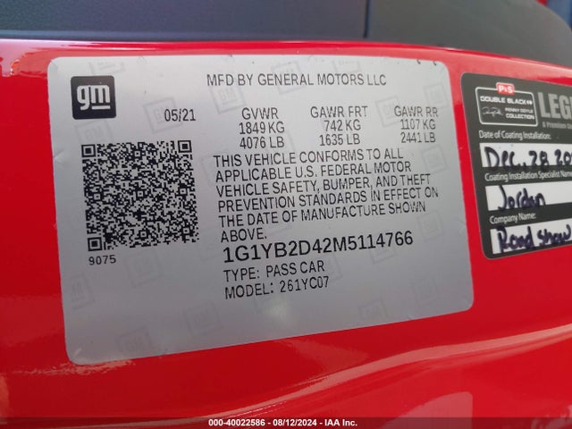 Chevrolet Corvette Stingray Rwd  2lt 2021 1G1YB2D42M5114766 Image 9