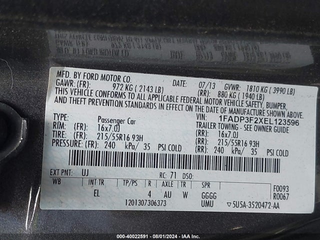 Ford FOCUS SE 2014 1FADP3F2XEL123596 Image 9