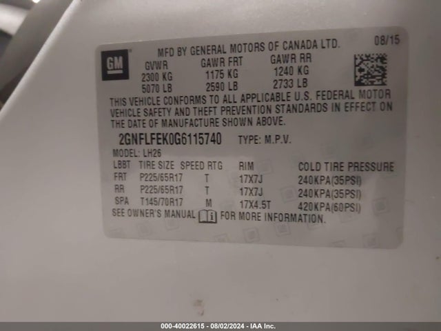 Chevrolet EQUINOX LT 2016 2GNFLFEK0G6115740 Image 9