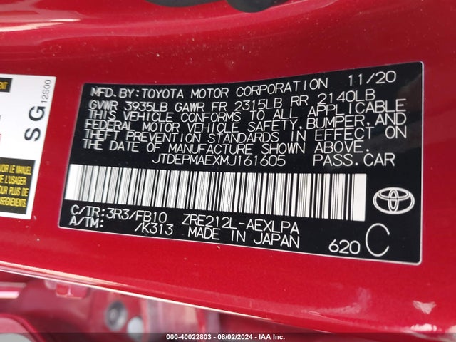 Toyota COROLLA LE 2021 JTDEPMAEXMJ161605 Image 9