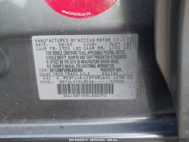 3N1CN8FV2NL858390 Nissan Versa 1.6 Sr Xtronic Cvt