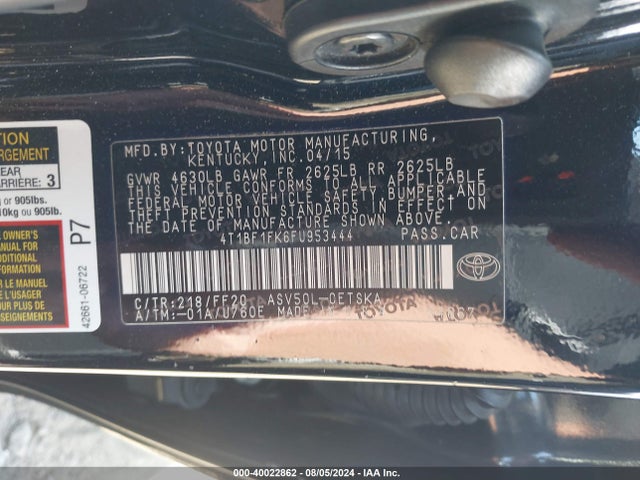 Toyota CAMRY SE 2015 4T1BF1FK6FU953444 Image 9