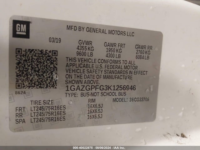 Chevrolet Express 3500 Lt 2019 1GAZGPFG3K1256946 Image 9