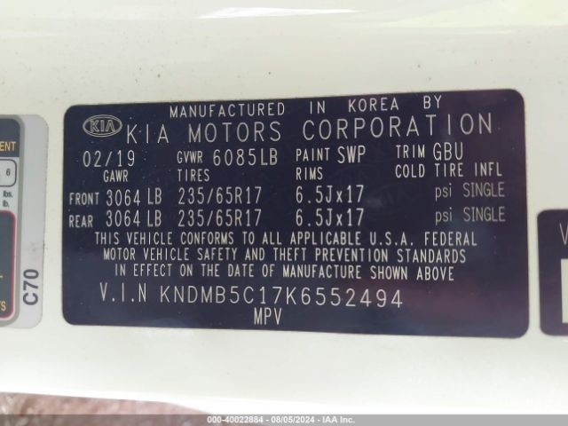 KNDMB5C17K6552494 KIA SEDONA LX