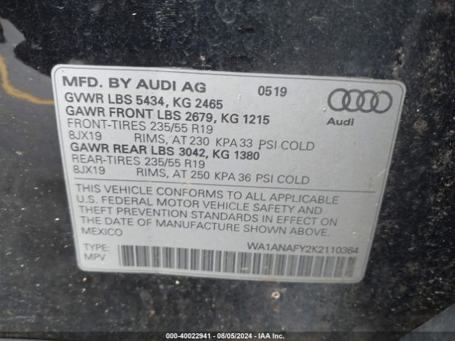 WA1ANAFY2K2110364 Audi Q5 45 Premium