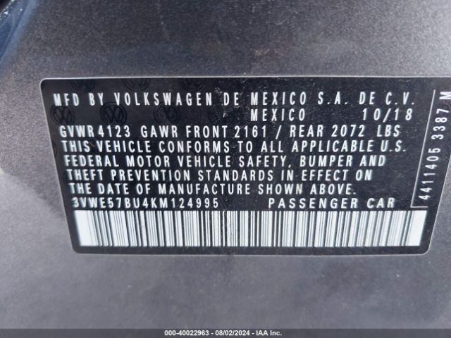 3VWE57BU4KM124995 Volkswagen Jetta 1.4t Sel